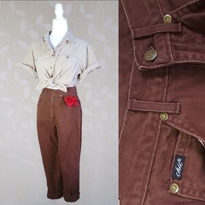 Vintage 90s High Rise Tapered Leg Mom Jeans Chic Rust Brown 100% Cotton Denim